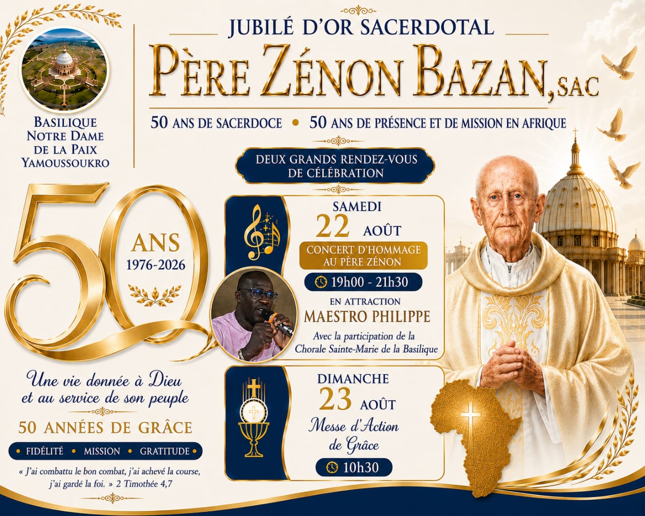 Père Zénon Bazan,sac, Célèbre 50 ans de Sacerdoce et de mission en Afrique